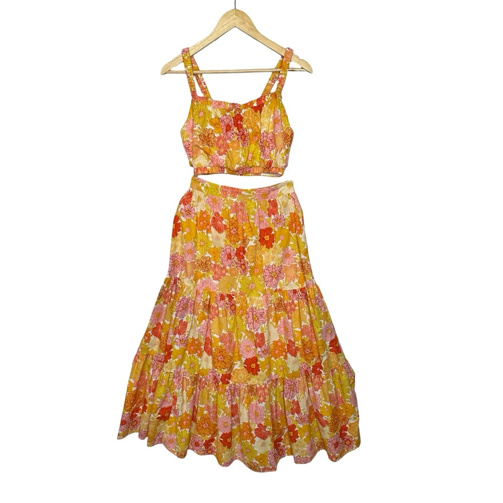 PETAL & PUP Floral Two Piece Floral Set Orange Pink Set Size 4